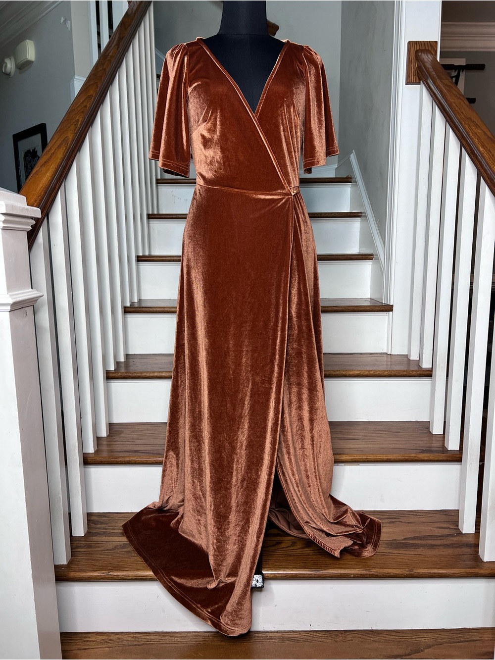 Baltic Born Rust Copper Velvet Wrap Maxi Dress XS - Picture 2 of 8